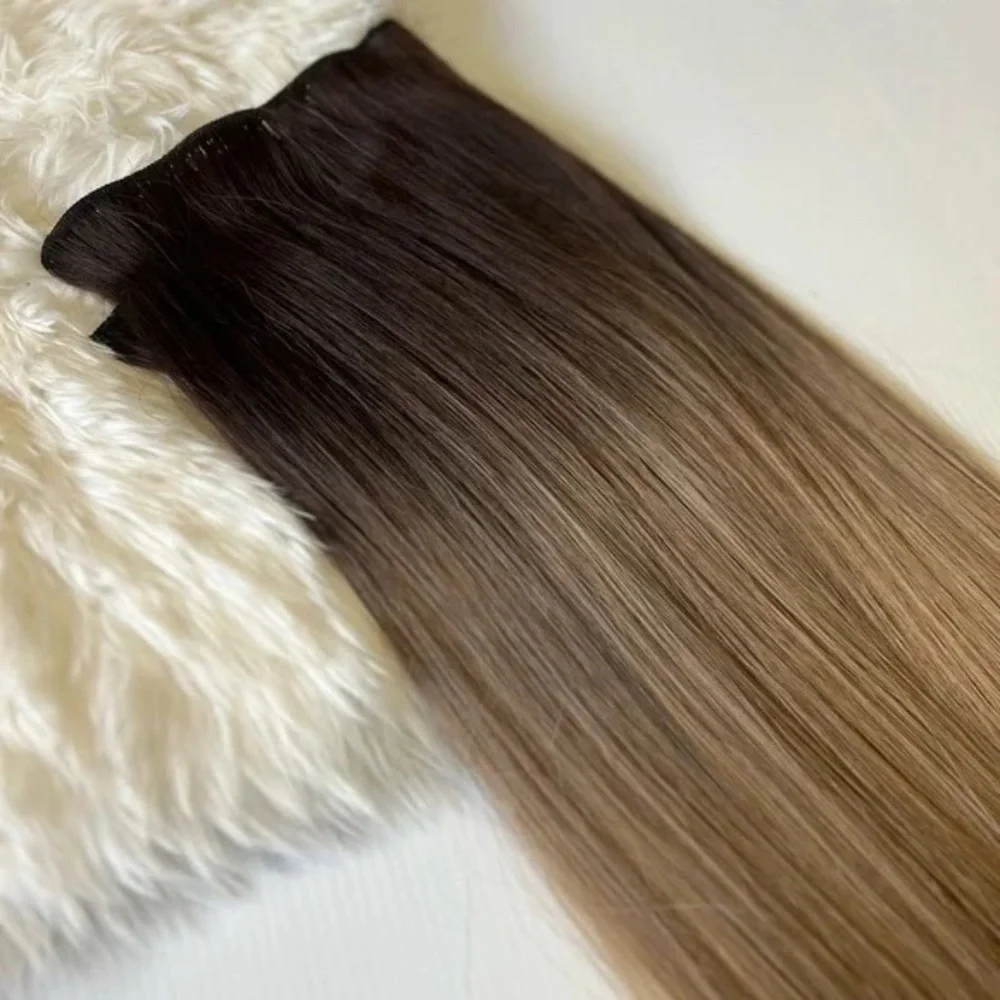 Human hair Blend Dirty Blonde Ombre Straight hair Clip in Extensions - Picture 2 of 5